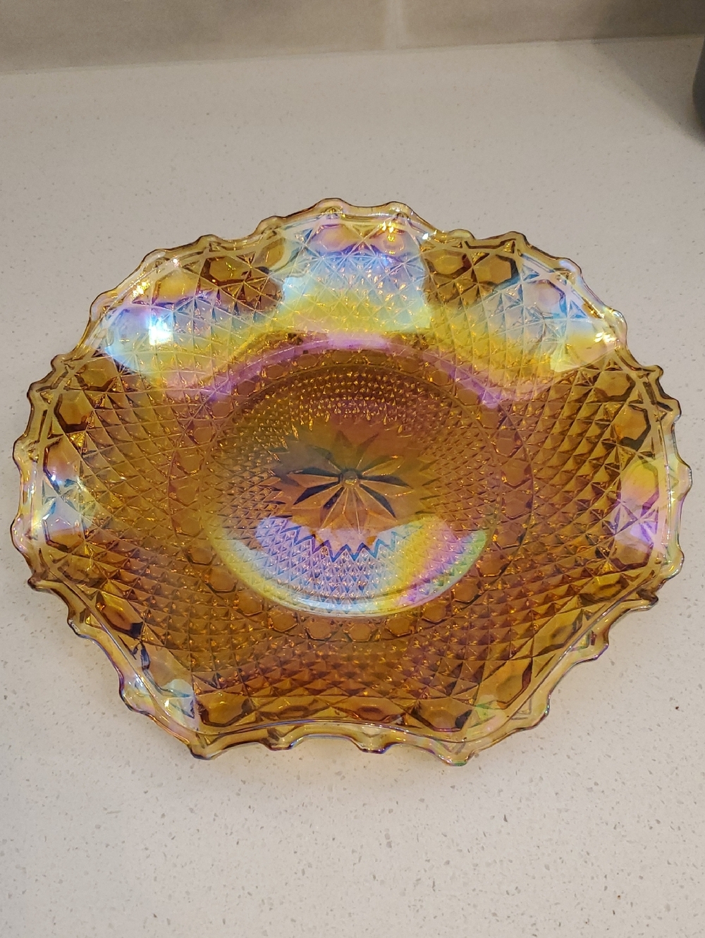Indiana Glass Carnival Iridescent Ruffled Plate 10 in
